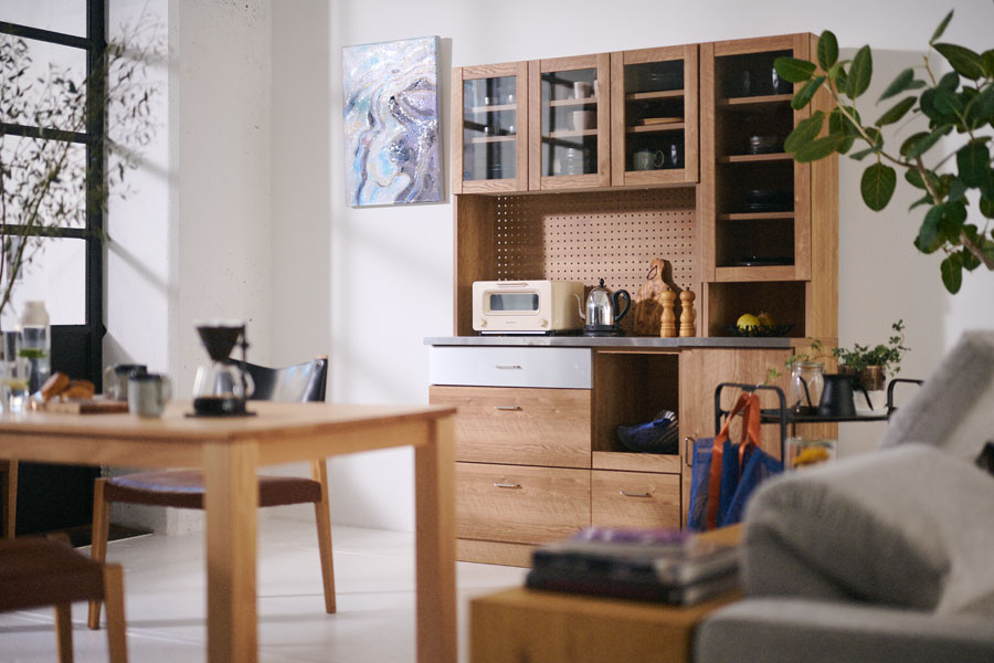 食器棚 キッチンカウンター リビングハウスLUCIDO（ルシード）120 LUCIDO（ルシード）120/105オープンダイニングボード ナチュラル色